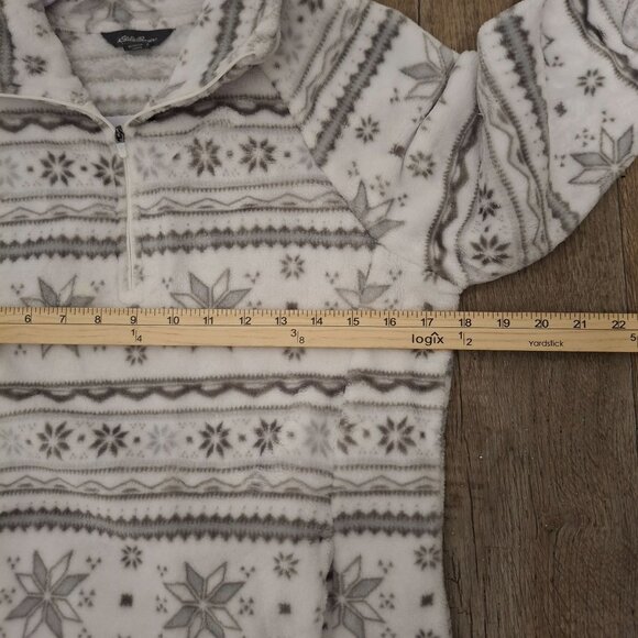 Eddie Bauer Womens Fleece Pullover M Snowflake Pattern Half-Zip Kangaroo Pocket - Picture 6 of 9